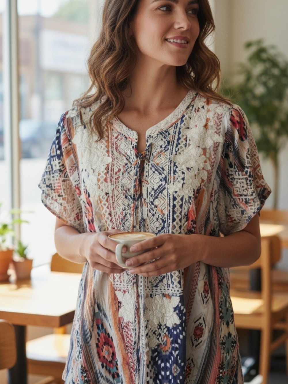 Savanna Jane Multicolor Boho Lace-Front Peasant Blouse